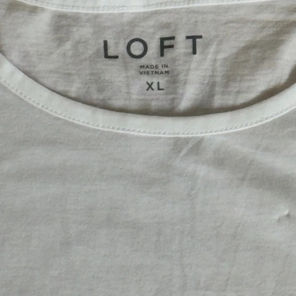 Loft New Casual Basic White Tan Striped Round Neckline Boxy Tee Size XL Relaxed - Picture 4 of 9